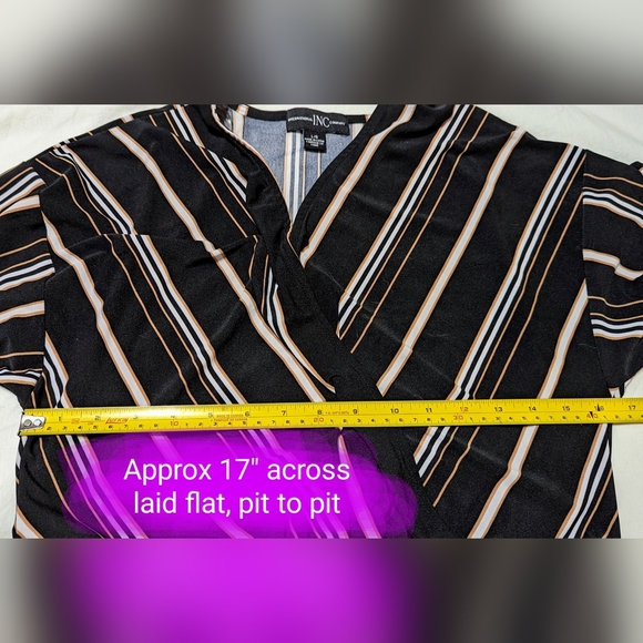 3/4 sleeve romper, jumpsuit size lg, black with stripes, EUC - Picture 9 of 13